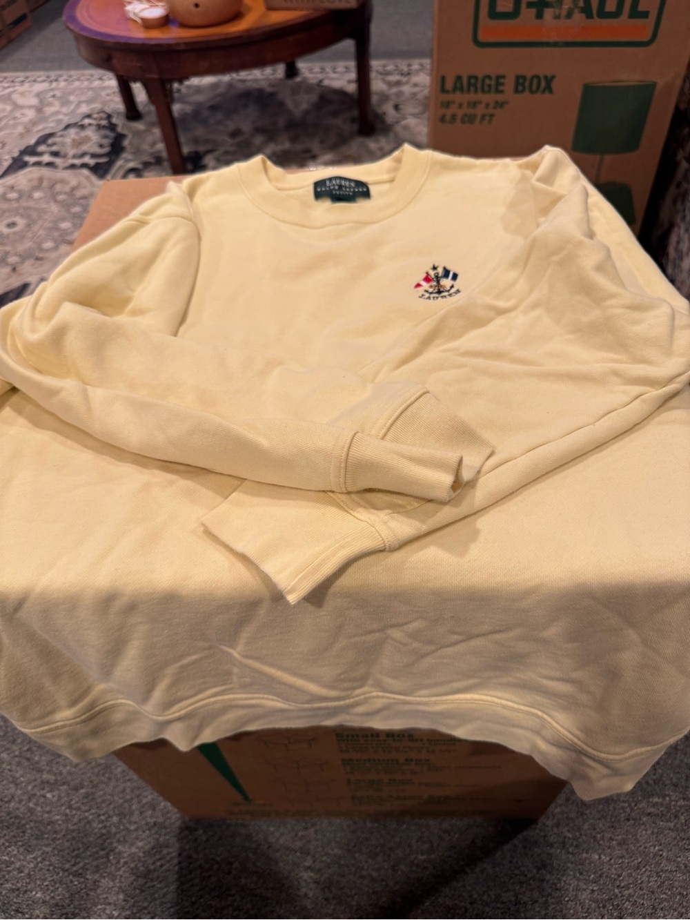 Ralph Lauren Pale Yellow Crewneck Sweater with Embroidered Crest